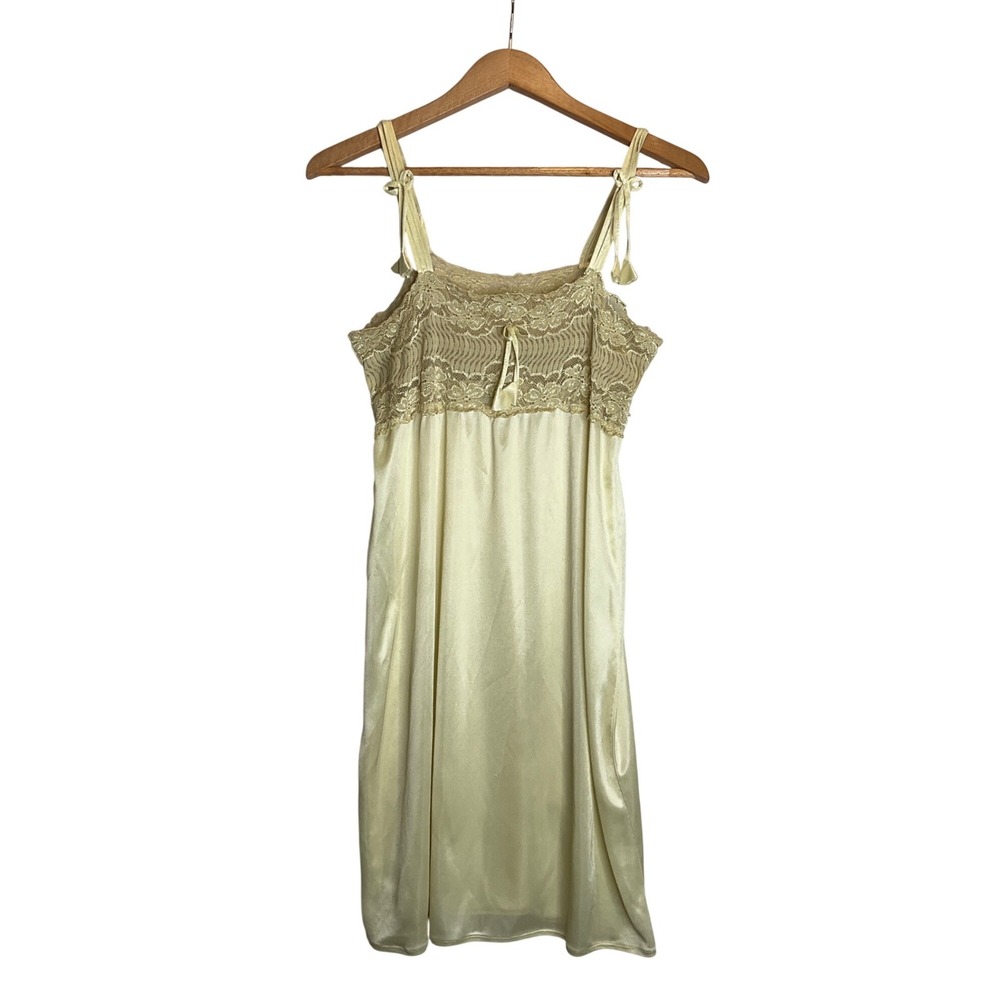 Shyla Vintage Satin Slip Dress Mini Lace Spaghetti Strap Bows Coquette S